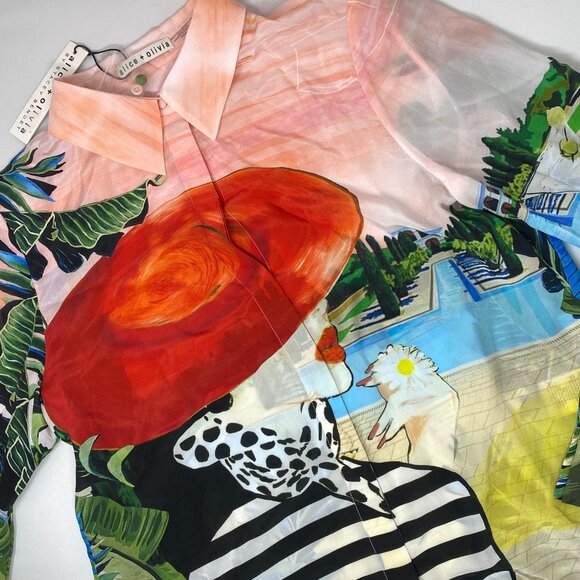 Alice + Olivia Willa Palm Beach Silk Blouse Medium NWT $350 - Picture 9 of 13